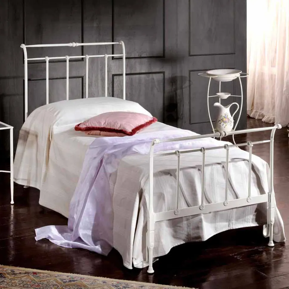 Letto singolo in ferro battuto pieno Amanda artigianale,made in Italy