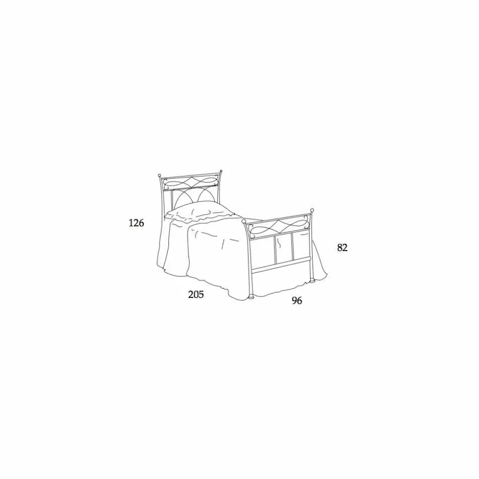 Letto singolo in ferro battuto forgiato a mano Ambra,made in Italy