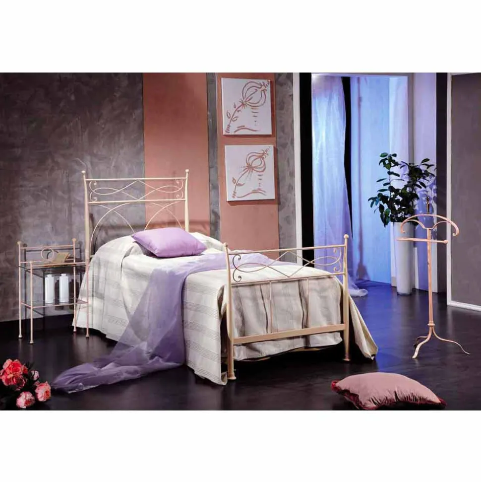 Letto singolo in ferro battuto forgiato a mano Ambra,made in Italy