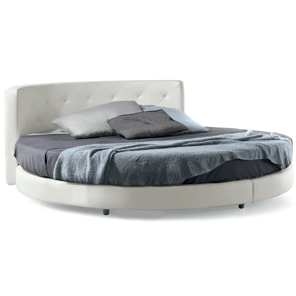 Letto Tondo Matrimoniale di Design Rivestito in Ecopelle - Faenza
