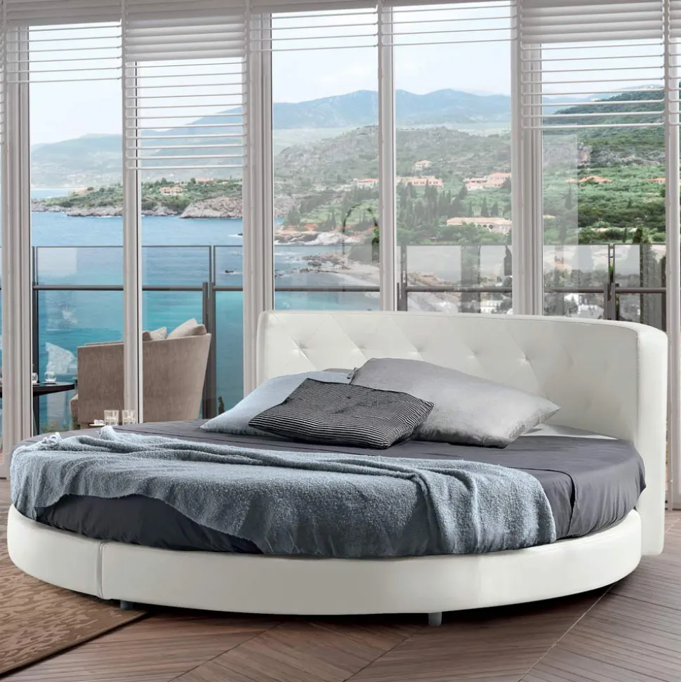 Letto Tondo Matrimoniale di Design Rivestito in Ecopelle - Faenza