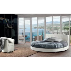 Letto Tondo Matrimoniale di Design Rivestito in Ecopelle - Faenza