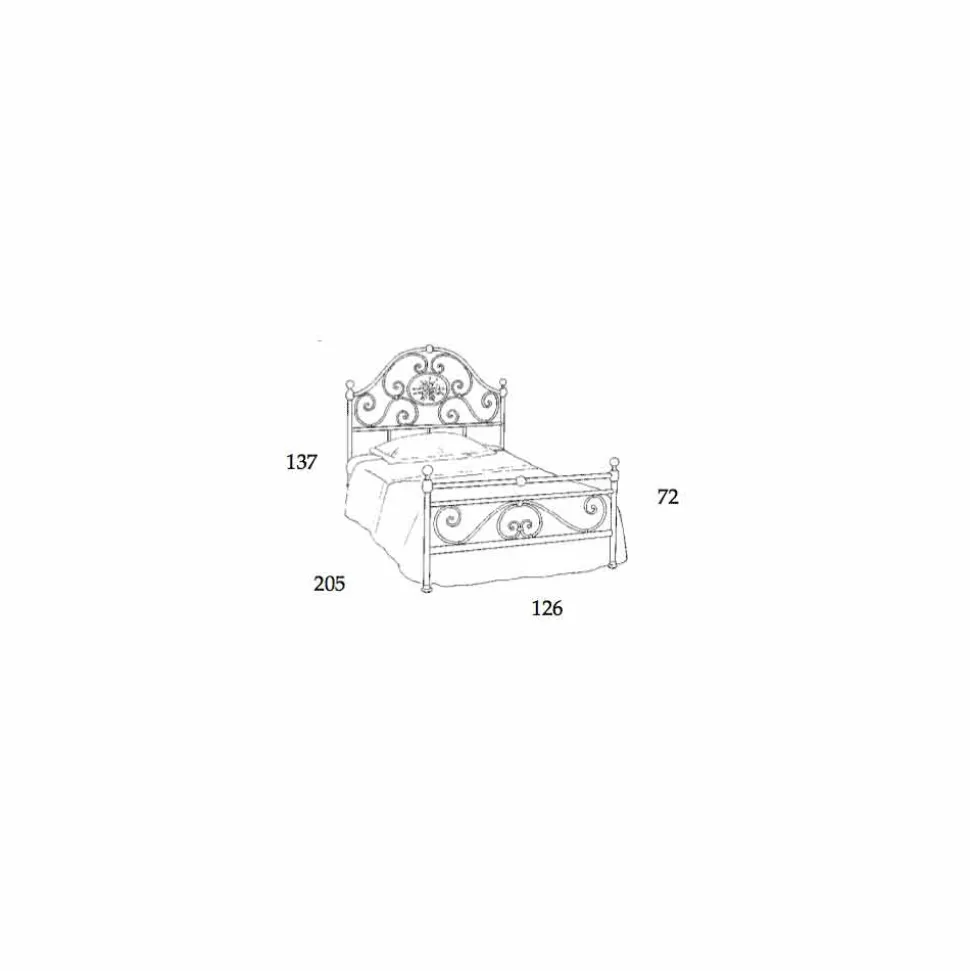 Letto una piazza e mezzo in ferro battuto schiacciato di design Gloria