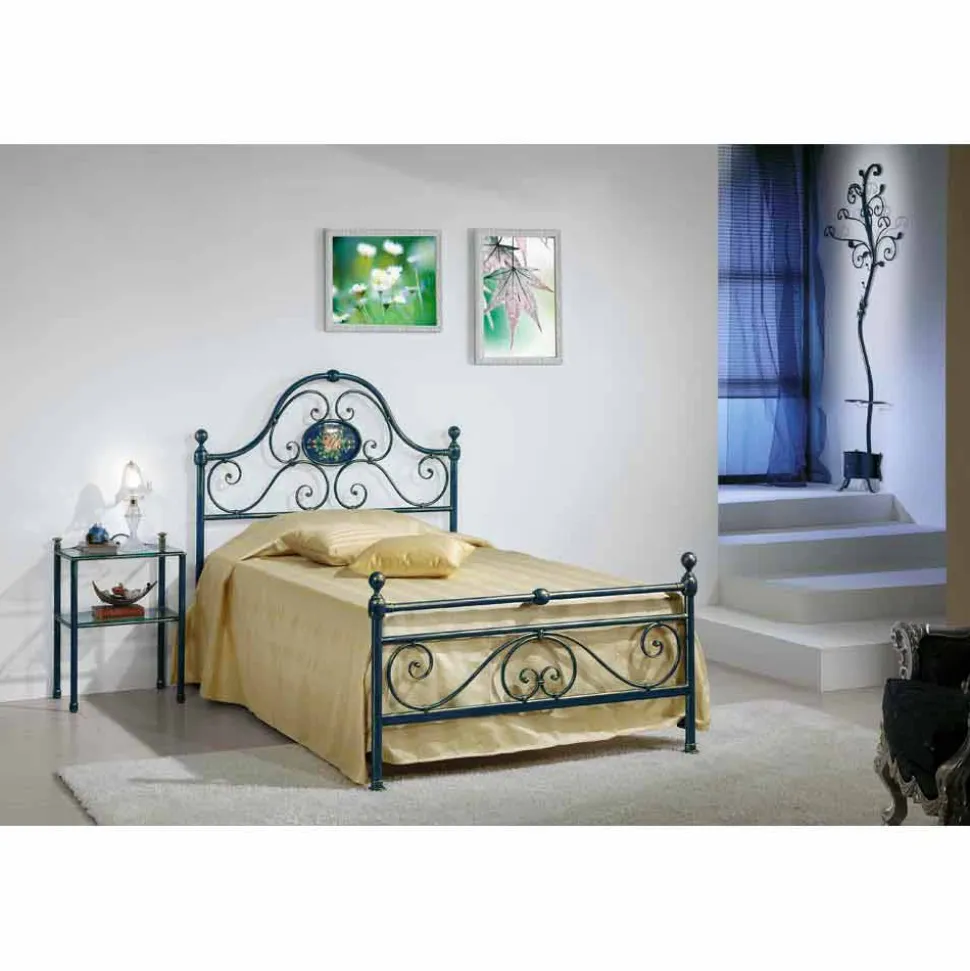 Letto una piazza e mezzo in ferro battuto schiacciato di design Gloria