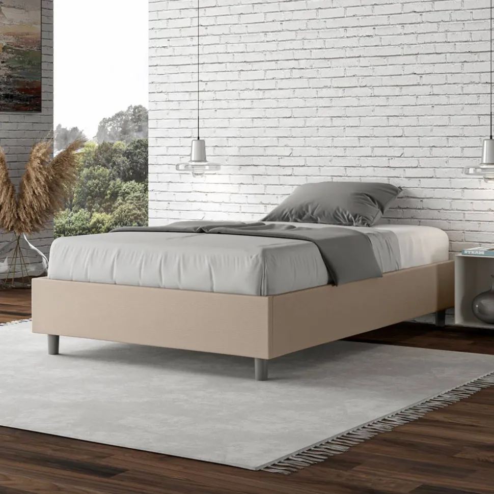 Letto Una Piazza e Mezzo 120x200 cm Rivestito in Similpelle Made in Italy - Atleta