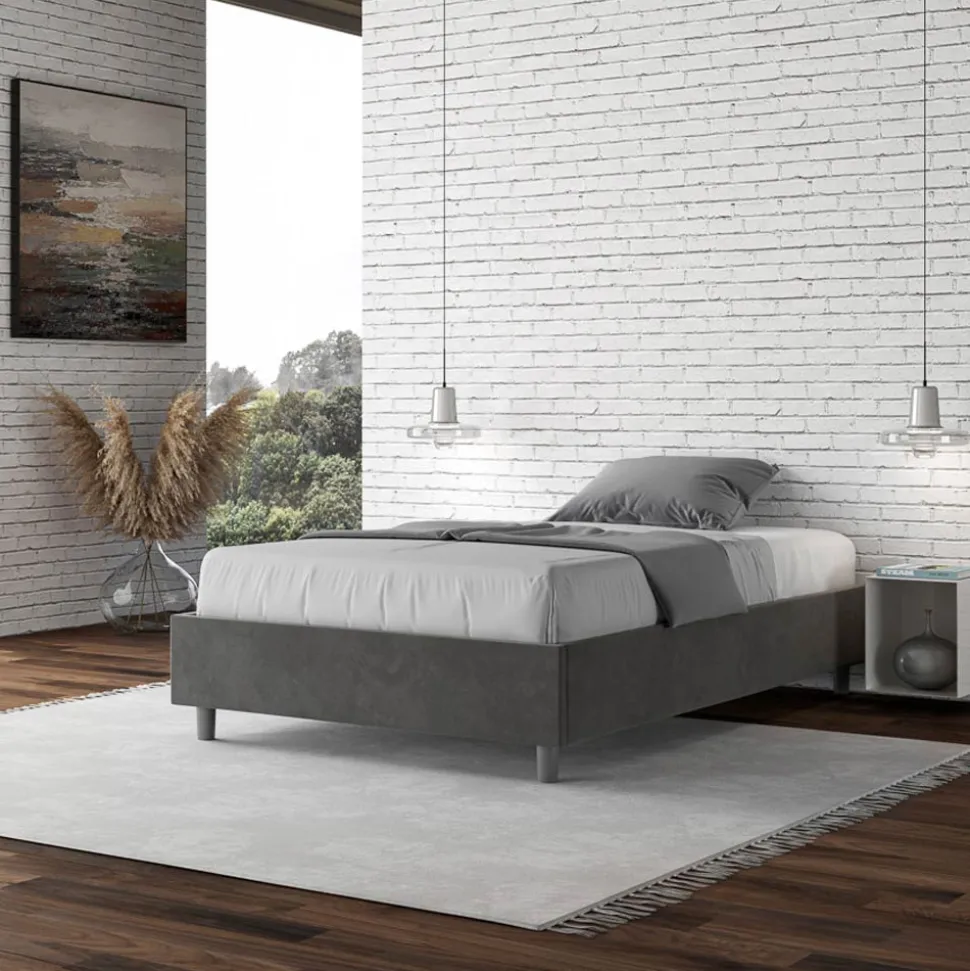Letto Una Piazza e Mezzo 140x200 cm Rivestito in Microfibra Made in Italy - Atleta