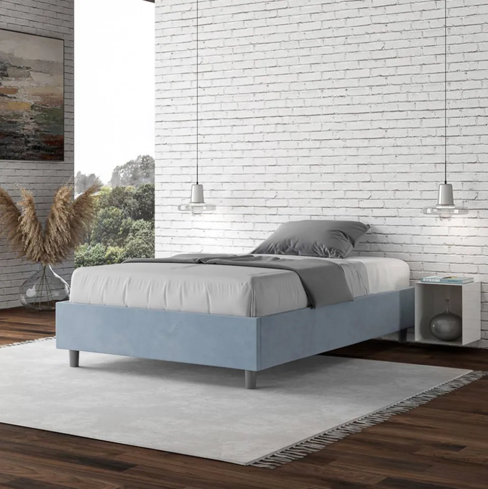 Letto Una Piazza e Mezzo 140x200 cm Rivestito in Microfibra Made in Italy - Atleta