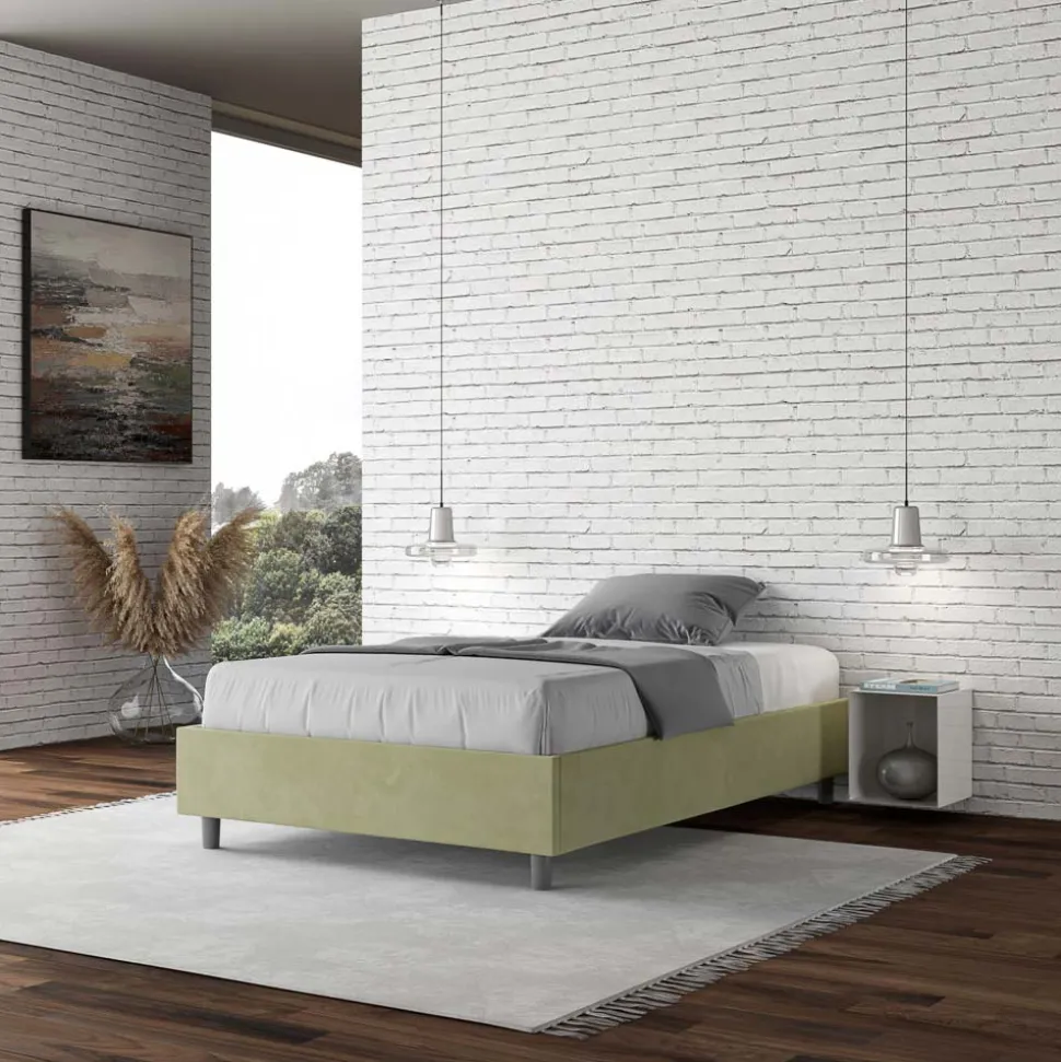 Letto Una Piazza e Mezzo 140x200 cm Rivestito in Microfibra Made in Italy - Atleta