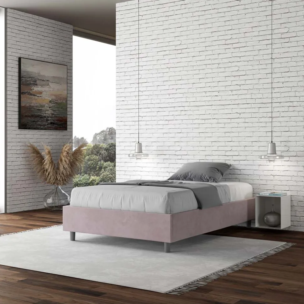Letto Una Piazza e Mezzo 140x200 cm Rivestito in Microfibra Made in Italy - Atleta