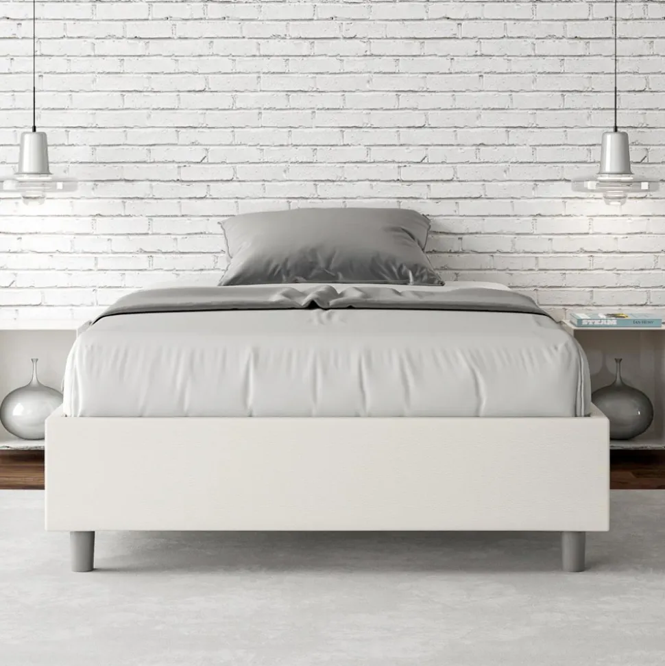 Letto Una Piazza e Mezzo 140x200 cm Rivestito in Similpelle Made in Italy - Atleta
