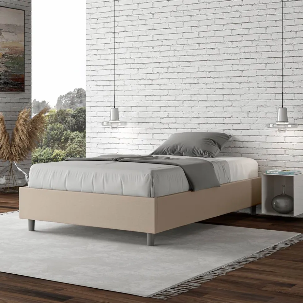 Letto Una Piazza e Mezzo 140x200 cm Rivestito in Similpelle Made in Italy - Atleta