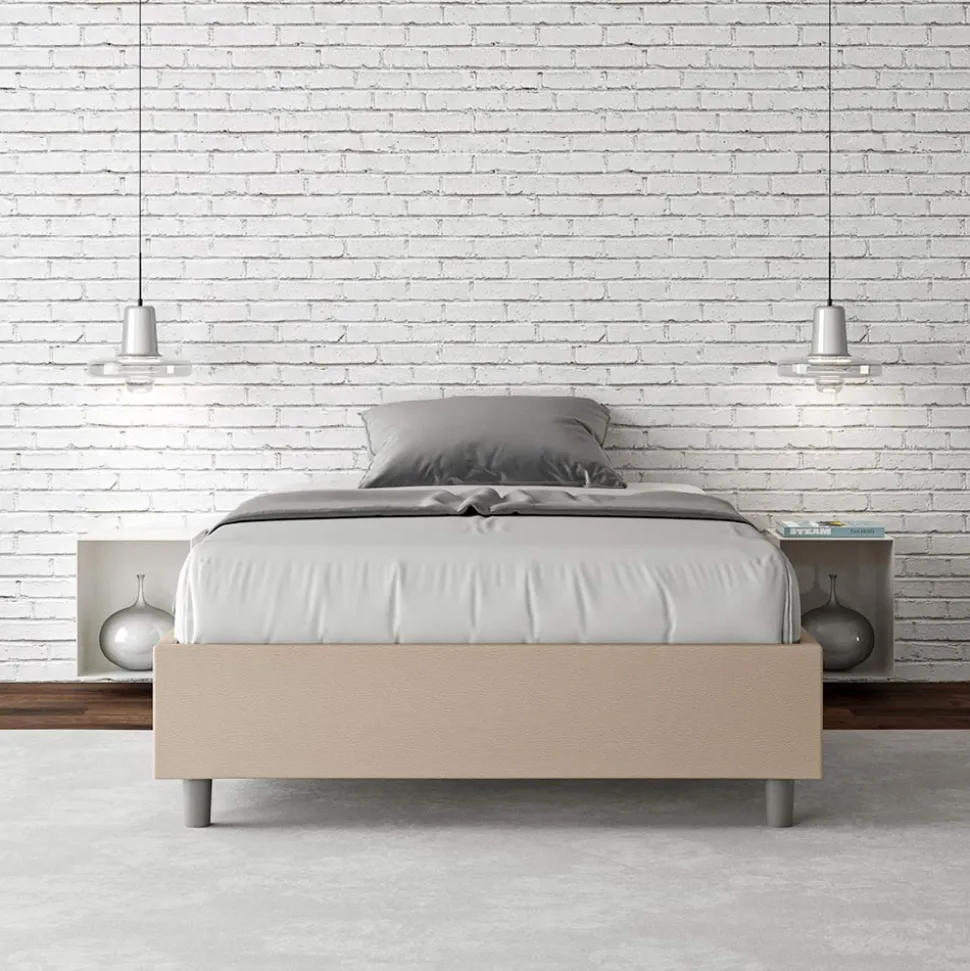 Letto Una Piazza e Mezzo 140x200 cm Rivestito in Similpelle Made in Italy - Atleta