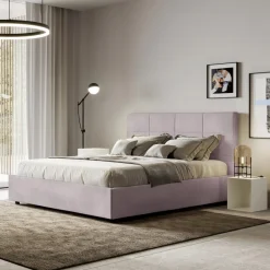 Letto 160x200 cm con Testata a Rettangoli in Microfibra Made in Italy - Brina