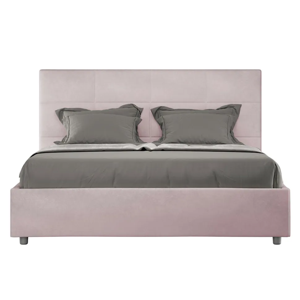 Letto 160x200 cm con Testata a Rettangoli in Microfibra Made in Italy - Brina