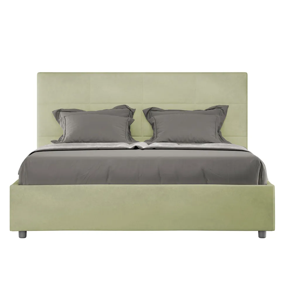 Letto 160x200 cm con Testata a Rettangoli in Microfibra Made in Italy - Brina