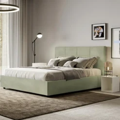 Letto 160x200 cm con Testata a Rettangoli in Microfibra Made in Italy - Brina