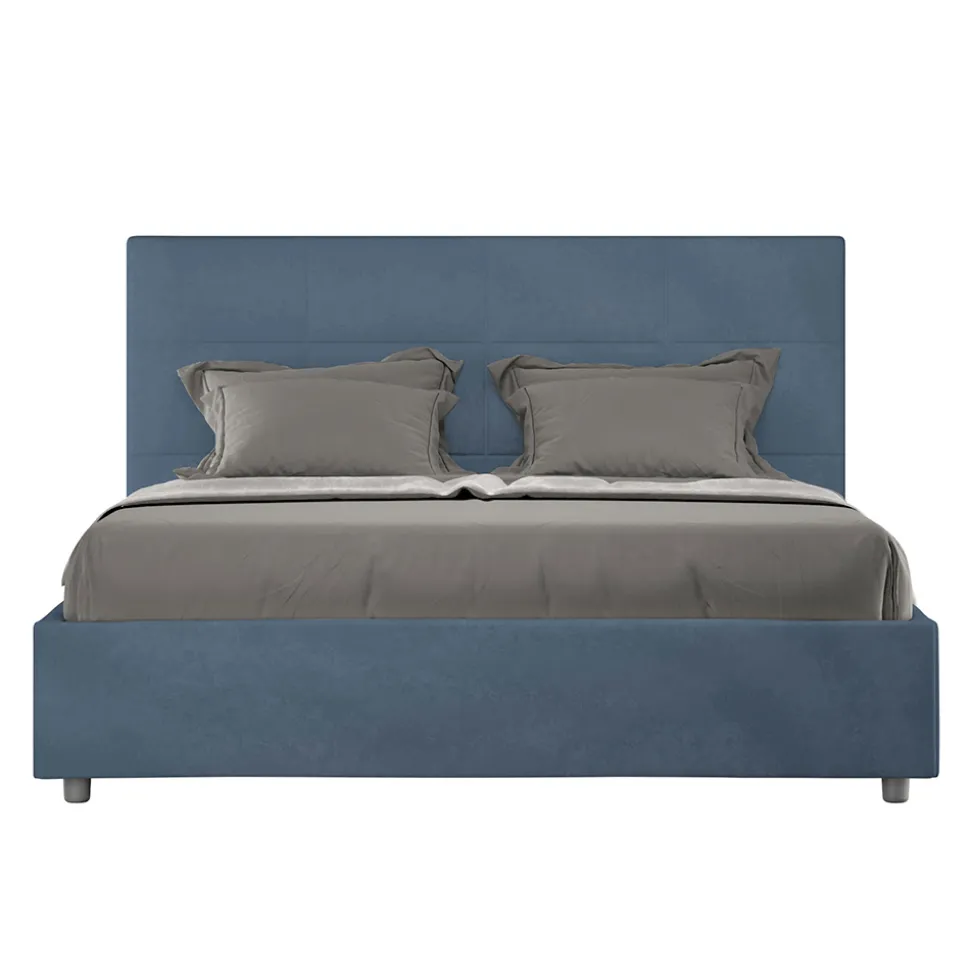 Letto 160x200 cm con Testata a Rettangoli in Microfibra Made in Italy - Brina