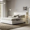 Letto 160x200 cm con Testata a Rettangoli in Similpelle Made in Italy - Brina