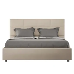 Letto 160x200 cm con Testata a Rettangoli in Similpelle Made in Italy - Brina