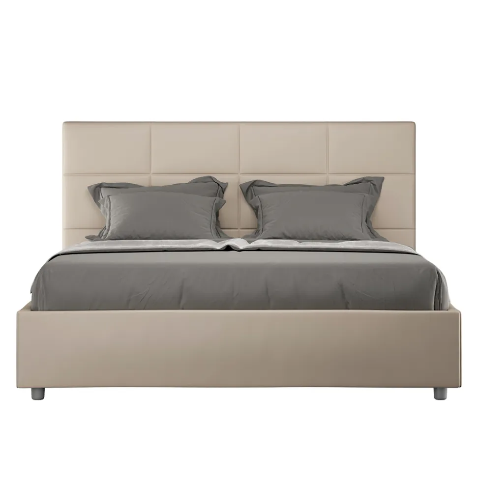 Letto 160x200 cm con Testata a Rettangoli in Similpelle Made in Italy - Brina