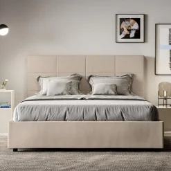 Letto 160x200 cm con Testata a Rettangoli in Similpelle Made in Italy - Brina