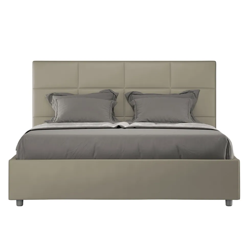 Letto 160x200 cm con Testata a Rettangoli in Similpelle Made in Italy - Brina