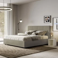 Letto 160x200 cm con Testata a Rettangoli in Similpelle Made in Italy - Brina