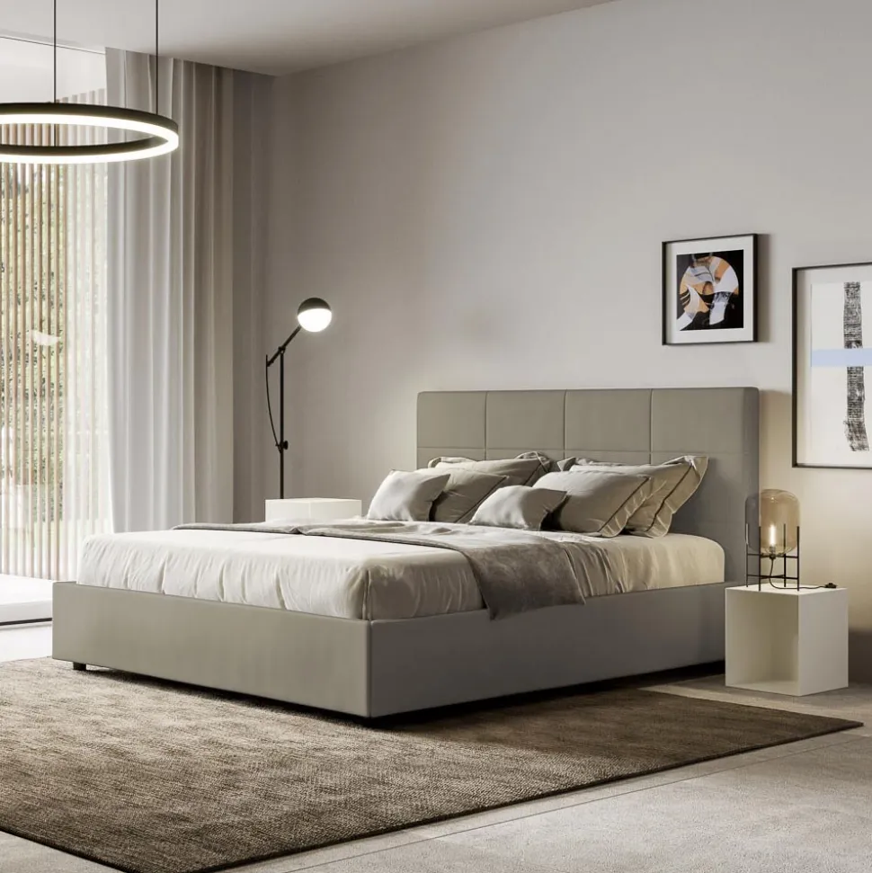 Letto 160x200 cm con Testata a Rettangoli in Similpelle Made in Italy - Brina