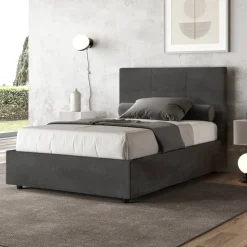 Letto 120x200 cm con Testata a Rettangoli in Microfibra Made in Italy - Brina