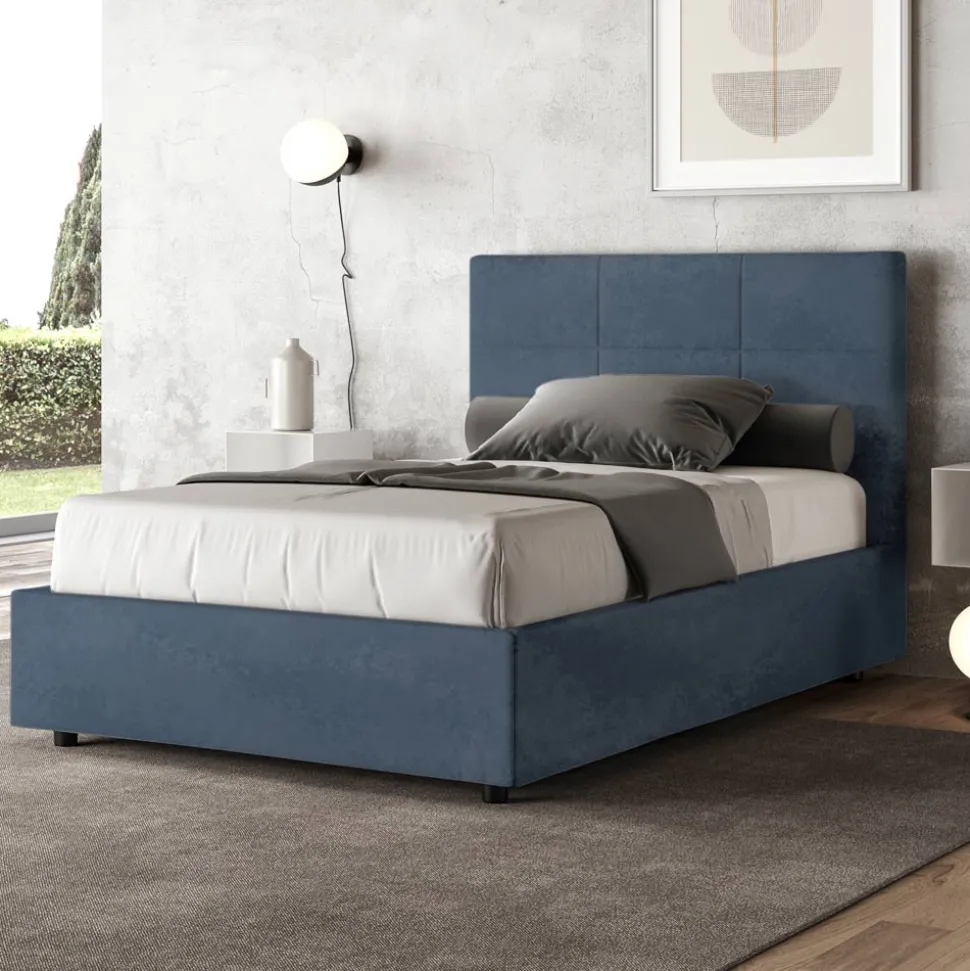 Letto 120x200 cm con Testata a Rettangoli in Microfibra Made in Italy - Brina