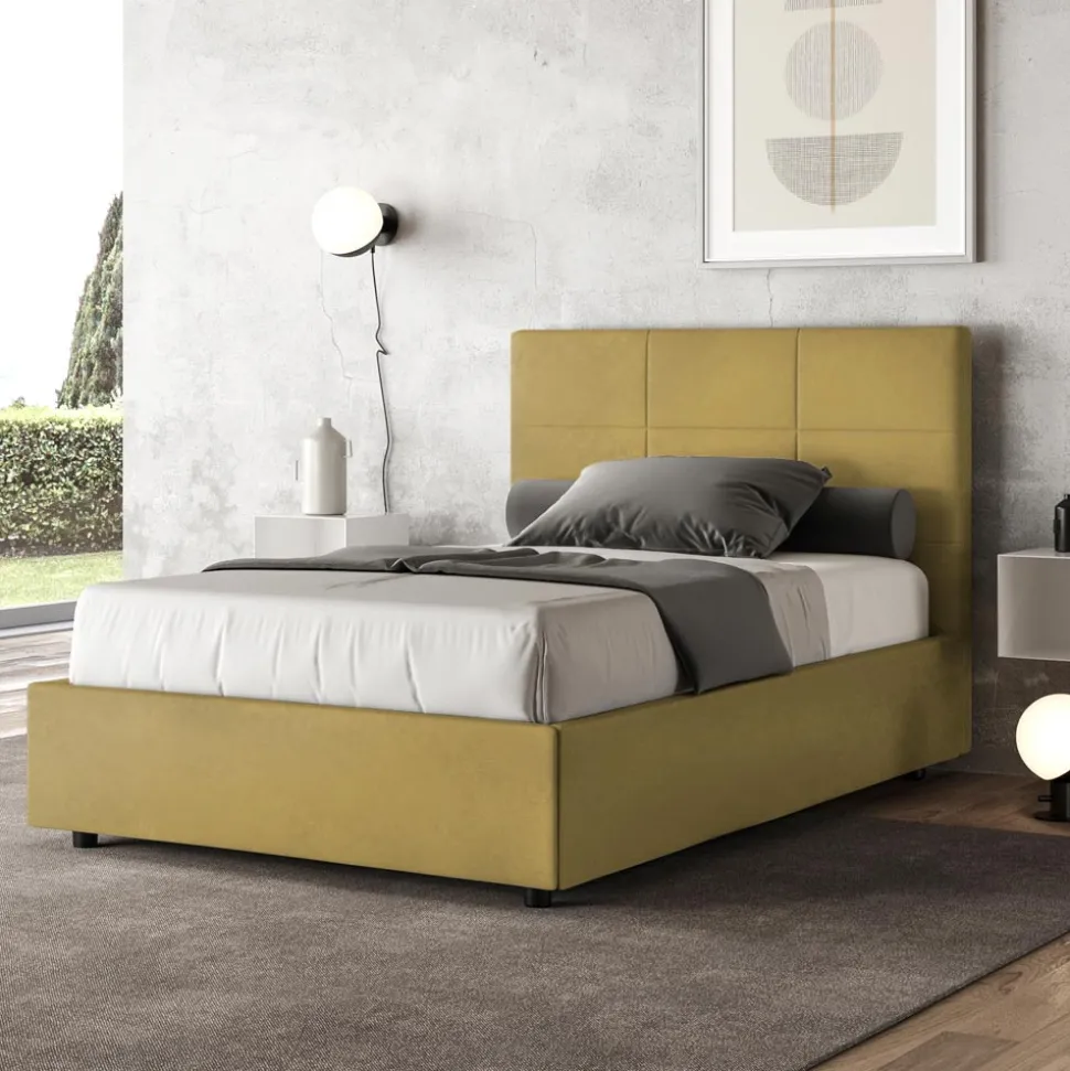 Letto 120x200 cm con Testata a Rettangoli in Microfibra Made in Italy - Brina