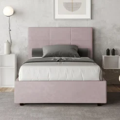 Letto 120x200 cm con Testata a Rettangoli in Microfibra Made in Italy - Brina