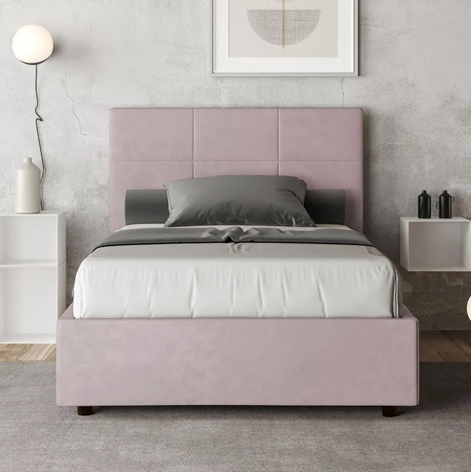 Letto 120x200 cm con Testata a Rettangoli in Microfibra Made in Italy - Brina