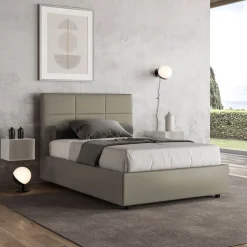 Letto 120x200 cm con Testata a Rettangoli in Similpelle Made in Italy - Brina