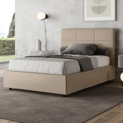 Letto 120x200 cm con Testata a Rettangoli in Similpelle Made in Italy - Brina