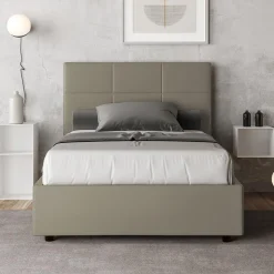 Letto 120x200 cm con Testata a Rettangoli in Similpelle Made in Italy - Brina