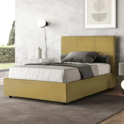 Letto 140x200 cm con Testata a Rettangoli in Microfibra Made in Italy - Brina