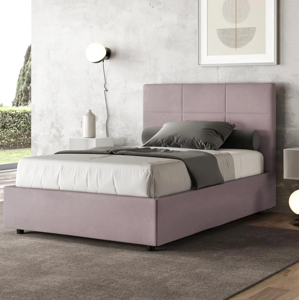 Letto 140x200 cm con Testata a Rettangoli in Microfibra Made in Italy - Brina