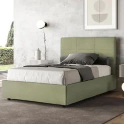 Letto 140x200 cm con Testata a Rettangoli in Microfibra Made in Italy - Brina