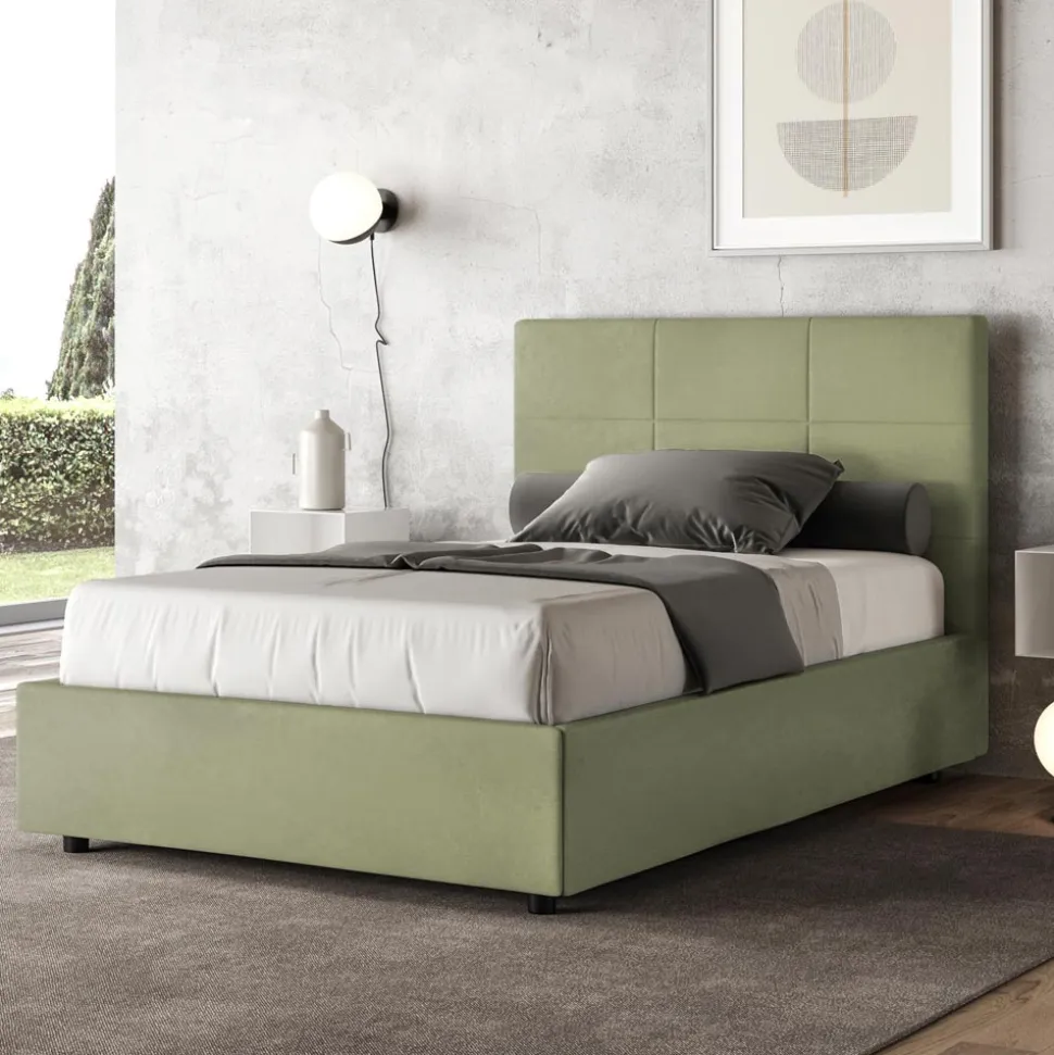 Letto 140x200 cm con Testata a Rettangoli in Microfibra Made in Italy - Brina