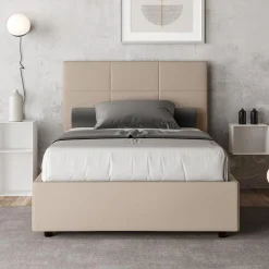 Letto 140x200 cm con Testata a Rettangoli in Similpelle Made in Italy - Brina
