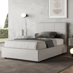 Letto 140x200 cm con Testata a Rettangoli in Similpelle Made in Italy - Brina