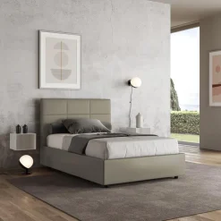 Letto 140x200 cm con Testata a Rettangoli in Similpelle Made in Italy - Brina