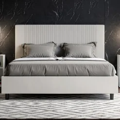 Letto 160x200 cm con Testata Decorata con Linee Verticali Made in Italy - Pattini