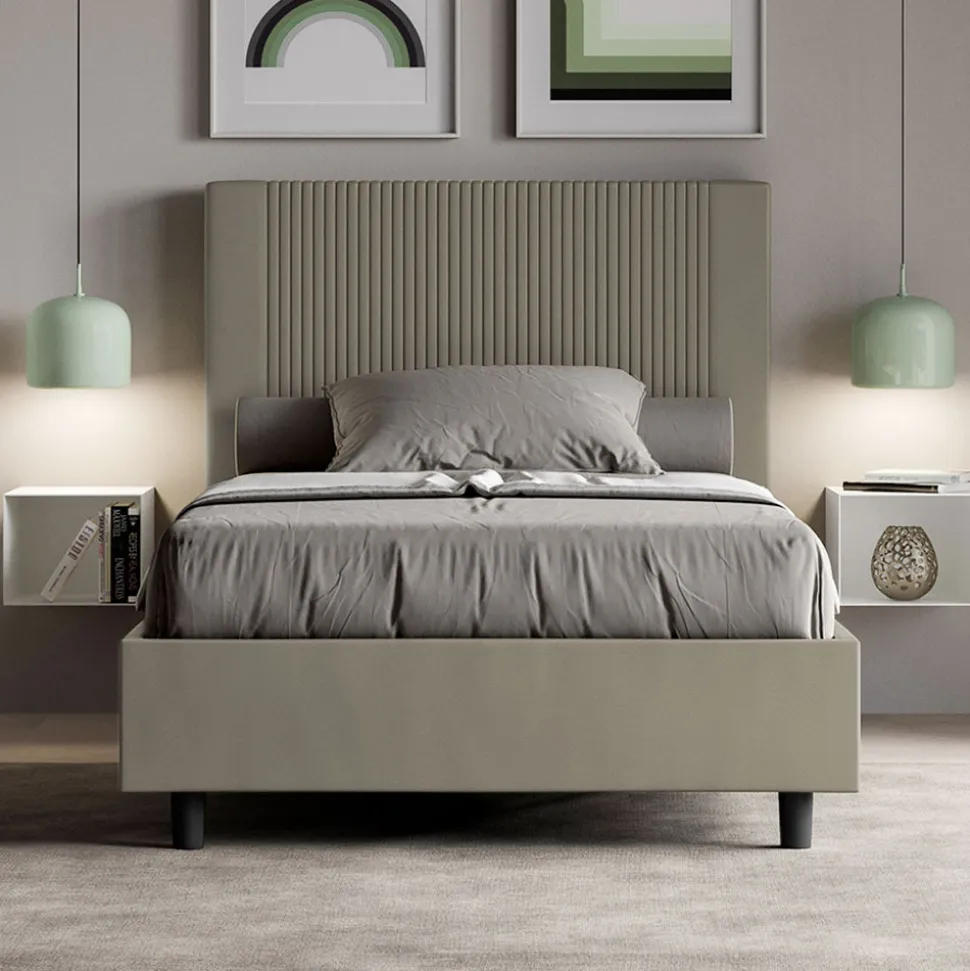 Letto 120x200 cm con Testata Decorata con Linee Verticali Made in Italy - Pattini