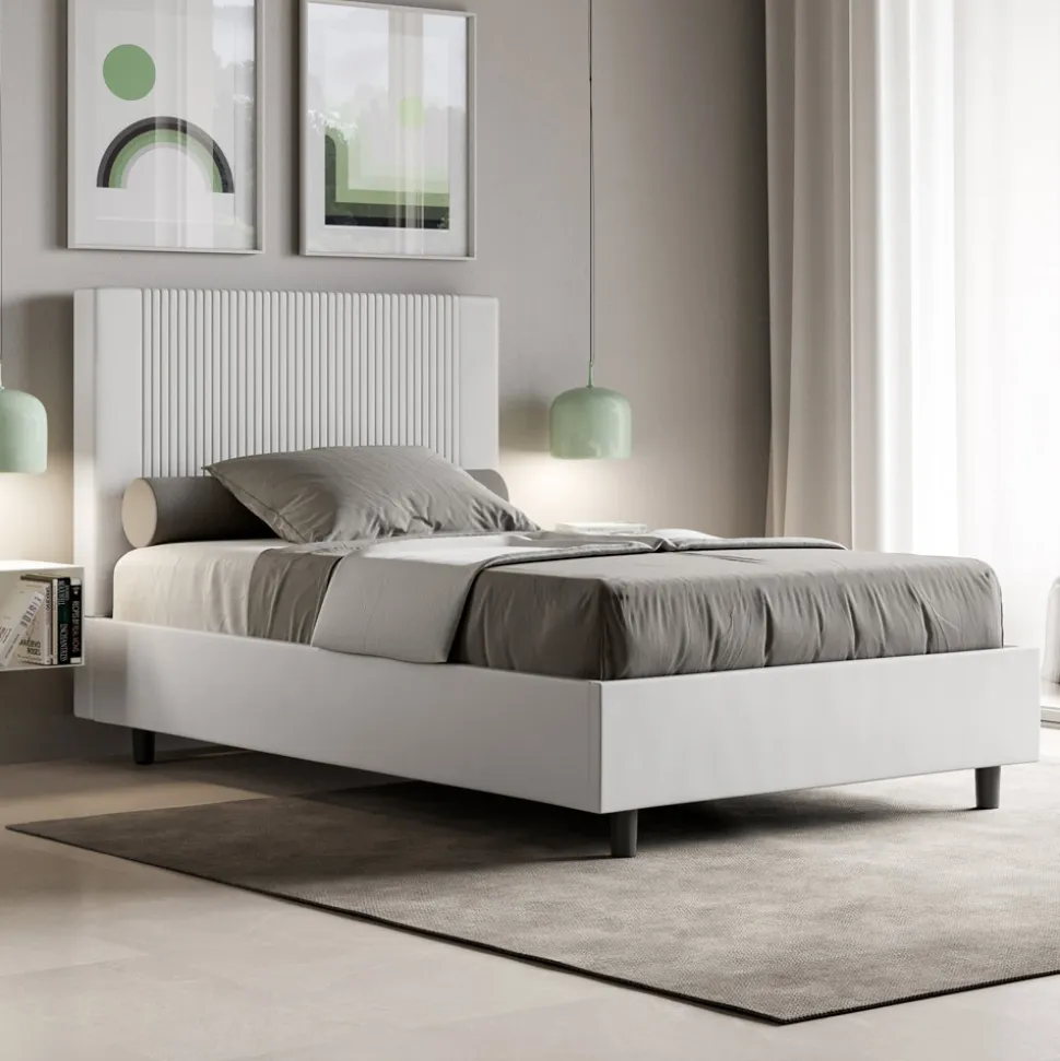 Letto 120x200 cm con Testata Decorata con Linee Verticali Made in Italy - Pattini