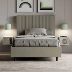 Letto 140x200 cm con Testata Decorata con Linee Verticali Made in Italy - Pattini