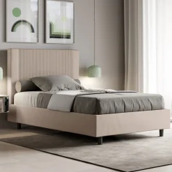 Letto 140x200 cm con Testata Decorata con Linee Verticali Made in Italy - Pattini