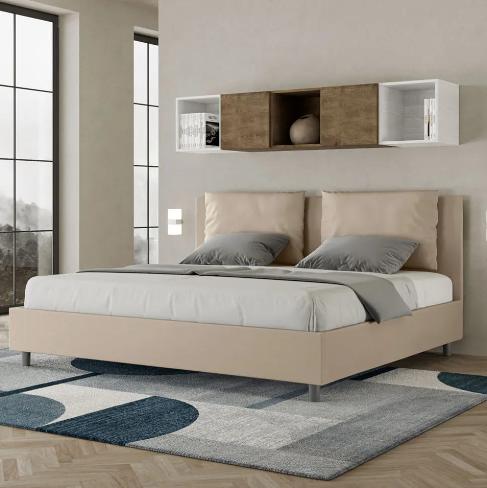 Letto 200x200 cm Testata con Cuscinatura in Similpelle Made in Italy - Olimpiadi