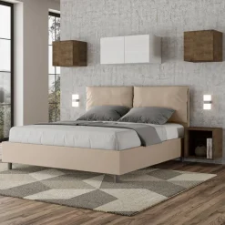 Letto 160x200 cm Testata con Cuscinatura in Similpelle Made in Italy - Olimpiadi